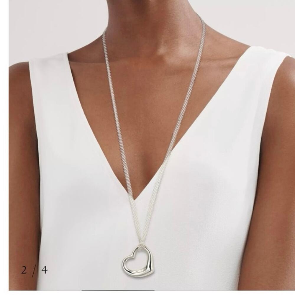 Tiffany and co Elsa peretti open heart pendant on long chain necklace